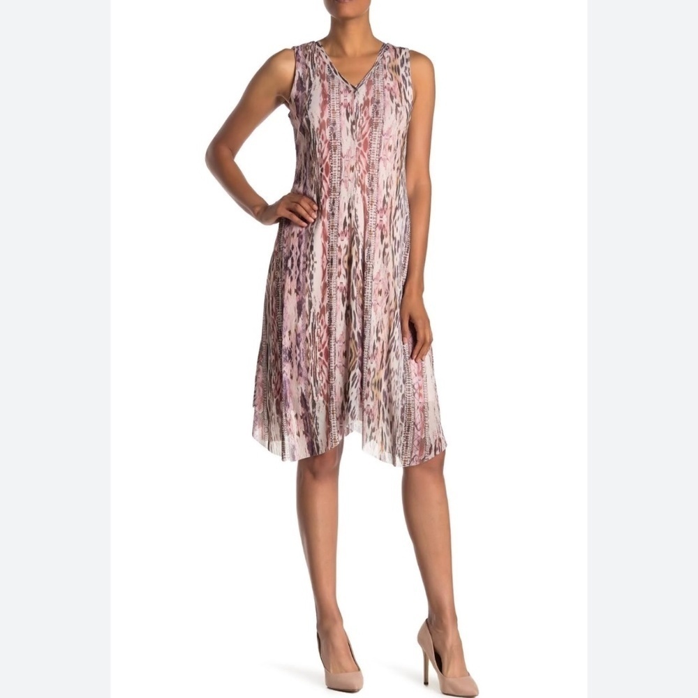 T Tahari Sleeveless Midi Dress Snake Leopard Animal Print Pink Tan Brown Size S